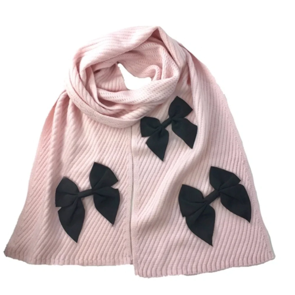 KATE SPADE - Pink and Black Bow Beanie & Scarf Set + Gift Bag